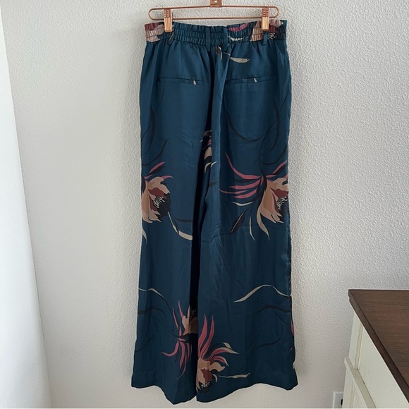 Zara Woman Silky Blue Floral Wide Leg Pants Contemporary US Small - Picture 2 of 11